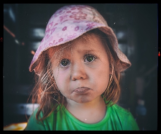 Bambina triste con cappellino simpatico