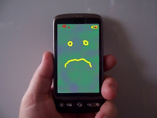 Faccia triste disegnata sul cellulare